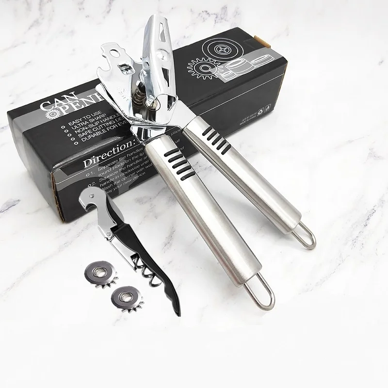 Easy to Use Versatile Lightweight Can Tin Best Manual 3-in-1 Can Opener with Stainless Steel Tube Handle Smooth Edge Can Opener