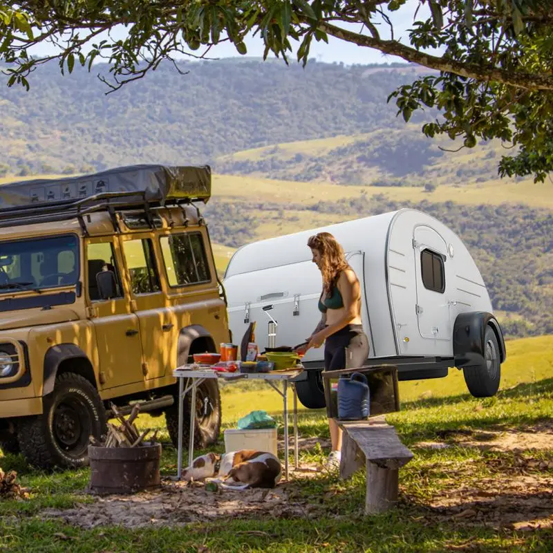 Factory Supplying Teardrop Travel Small Camping Trailer With Roof Top Tent And Bathroom