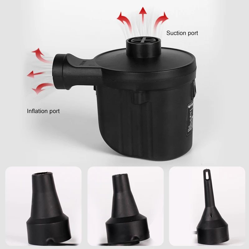 Portable Electric Air Pump With European Adapter Air Mattress Pump Quick Fill With 3 Nozzles For Swimming Ring And Pool
