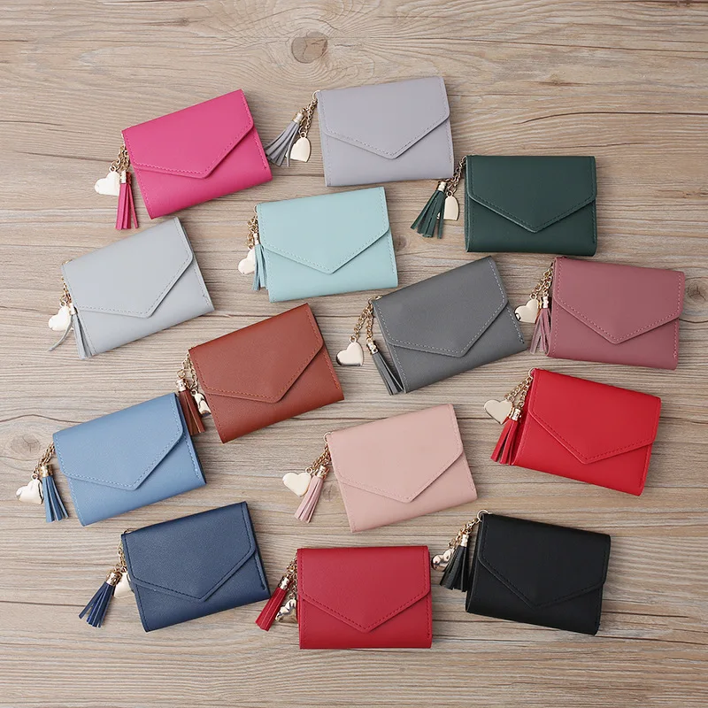 New Korean style short tassel ladies PU leather wallet card holder student wallet small purses women handbag