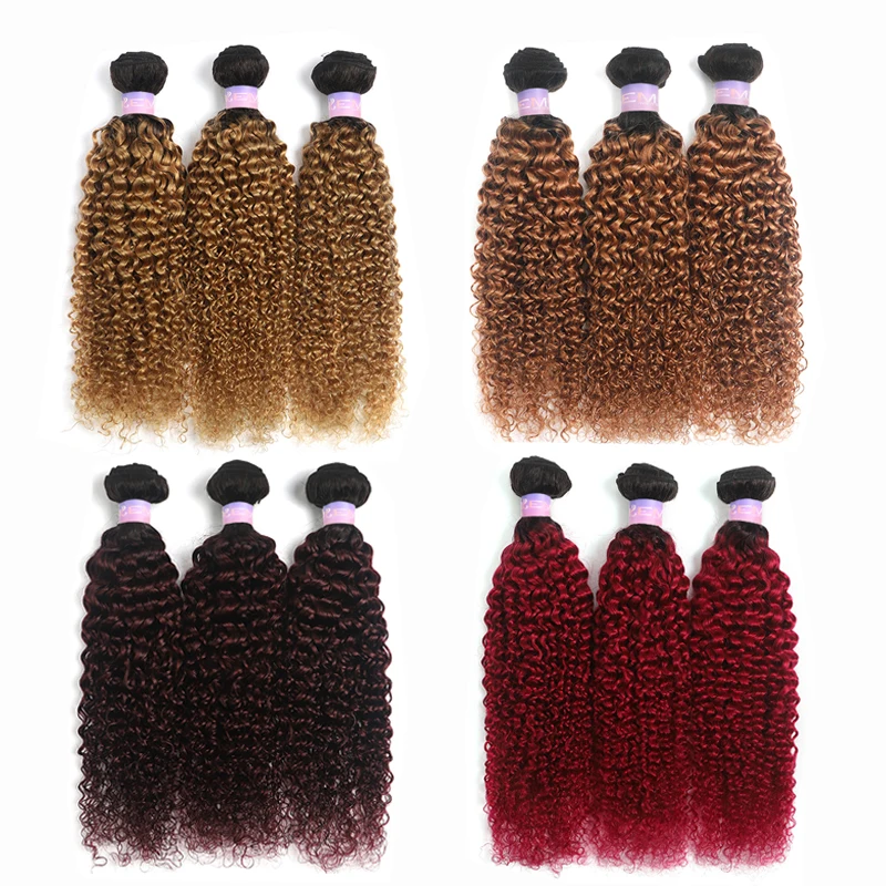 KEMY FACTORY new ombre colored Hair Bundles kinky curly Virgin Brazilian Hair Weave red burg blonde humanhair extension