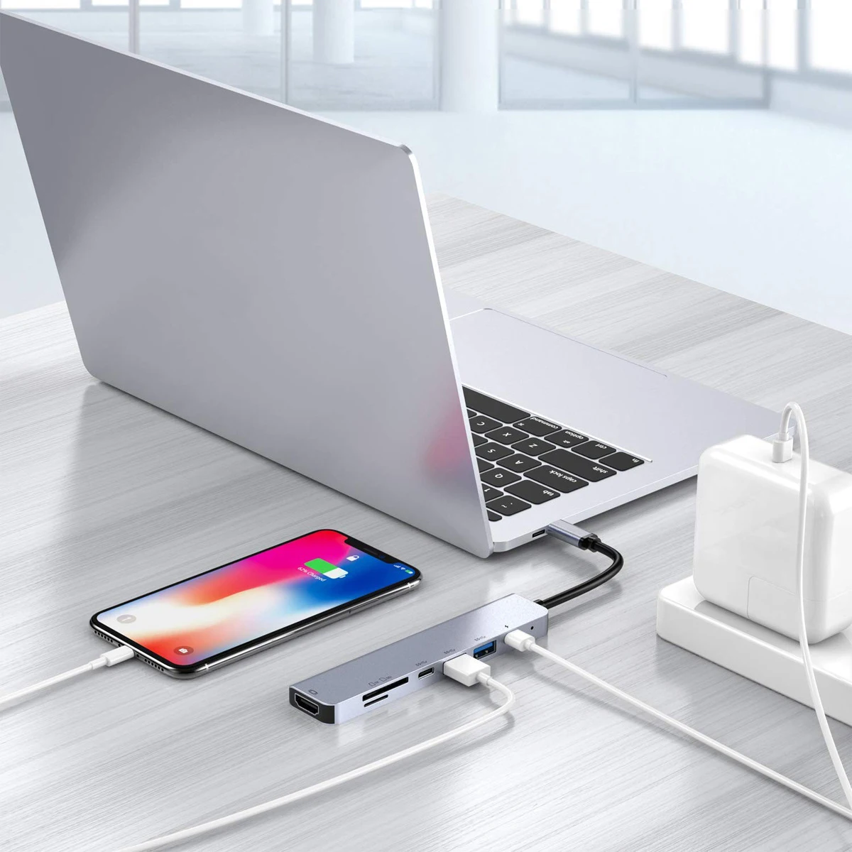 7 in 1 USB C HUB USB3.1 to 4K HDMI USB3.0 2.0 TF SD PD Charger 7Port Type-c Docking Station for Macbook and Type C Devices