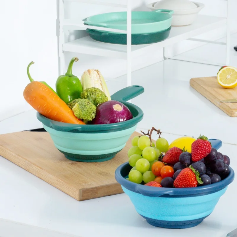Household Kitchen Plastic Multifunction Telescopic Drip Sieve With Handle Washing Drain Storage Basket