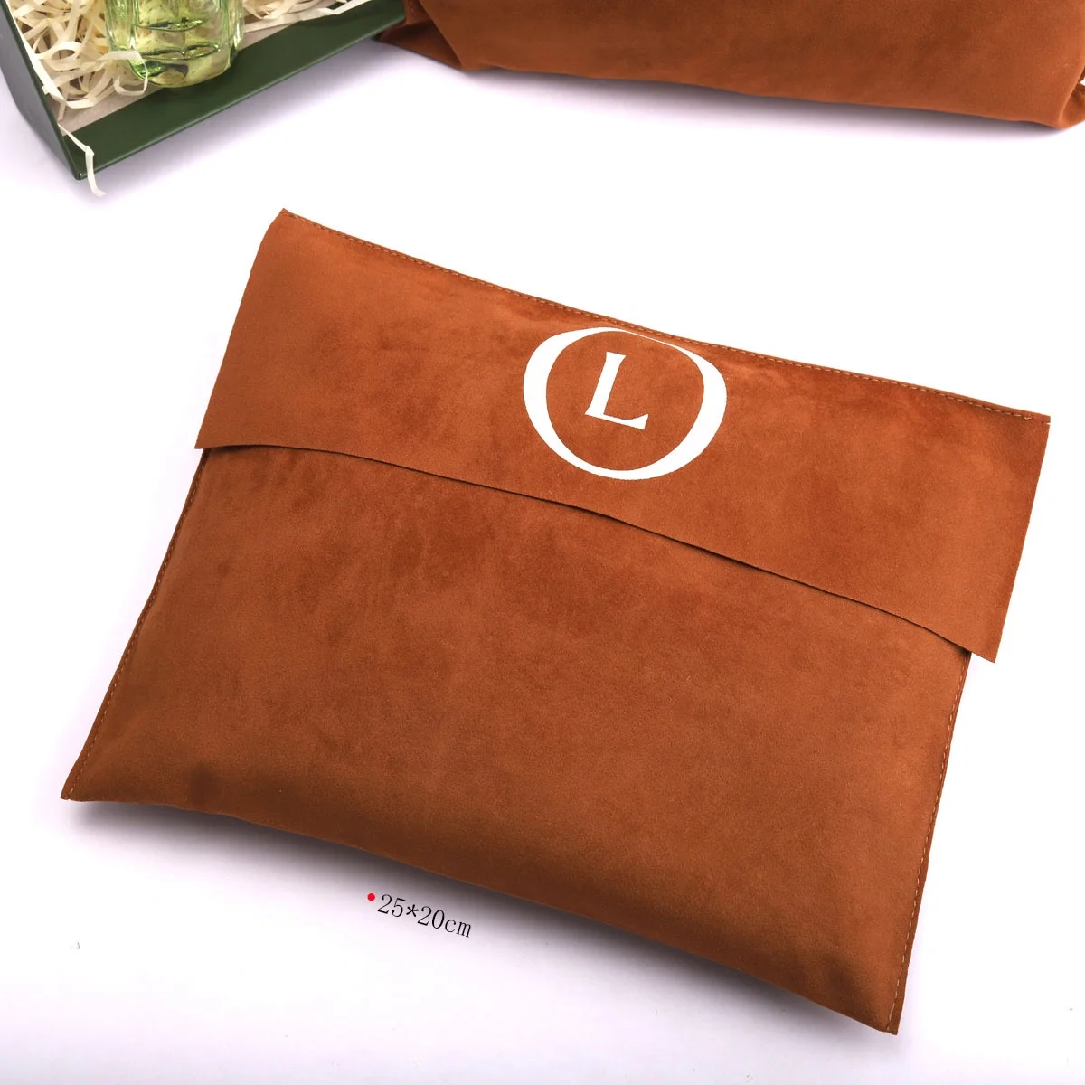 High Quality Brown Velvet Envelope Dust Bag For Handbag Custom Logo Printed Faux Suede Wallet Laptop Packing Dust Pouch