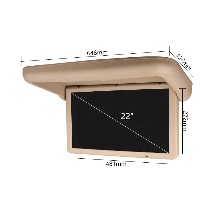 22 Inch Full Motorized Flip down Roof Monitor HD 1080P Large View Angle TV Screen DC24V One Way AV Input Grey Beige Color