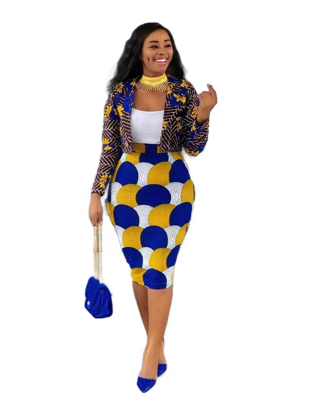 Elegant Print Woman African Kitenge Fashions Clothes Two Pieces Skirt Set for Women African Outfit