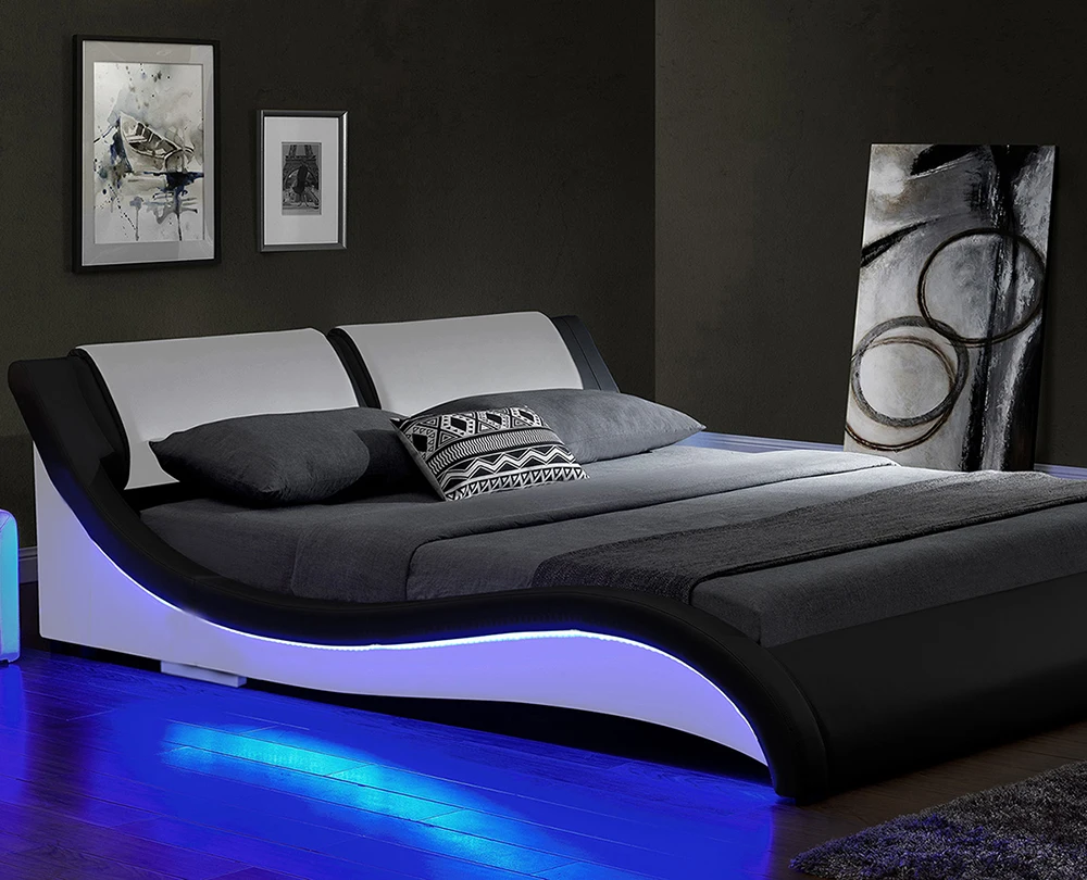 Italian design curved shape storage white leather bed 2017 new style