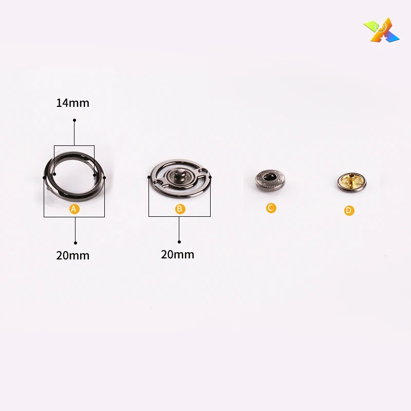 Ring Custom Pattern Logo Square Garment Buttons Metal Snap Garment Buttons 201 Four Parts Snap Button