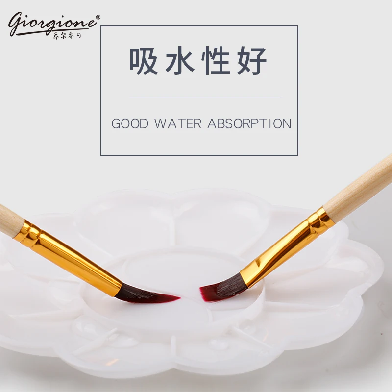 High Quality Giorgione 7 Brushes Set with Pure Colo Wood Handle Red Wine Nylon Brush