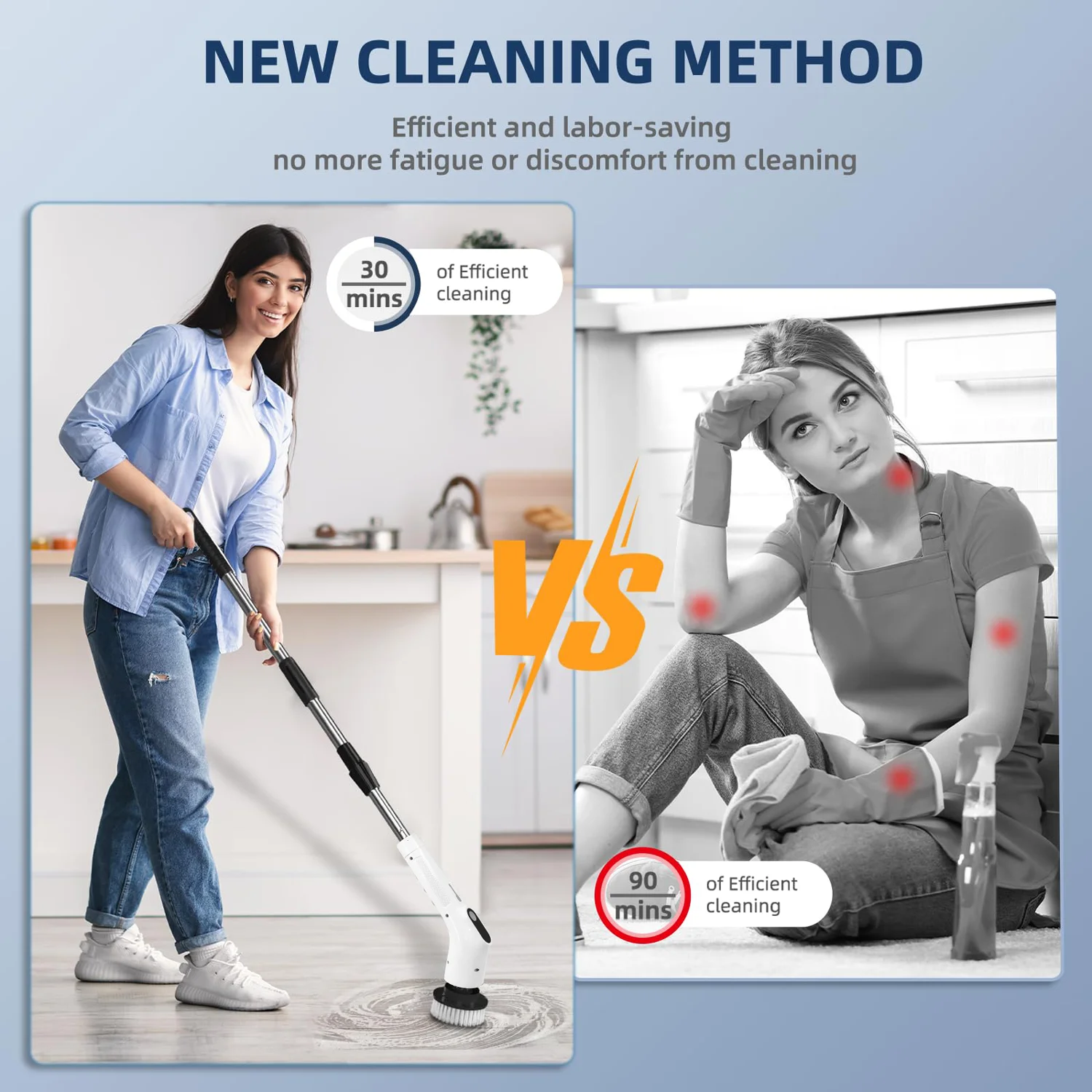 electric Spin Scrubber Turbo Scrub Cleaning Brush Chargeable Cordless Power Scrubber With Extension Handle With 7 Brush Heads