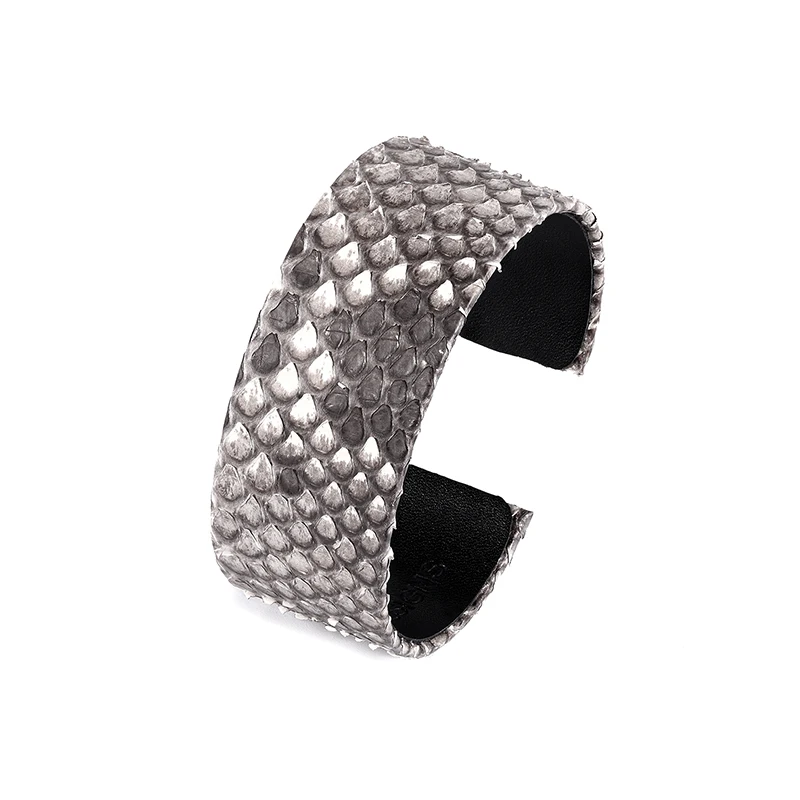 Genuine python opening wrist hand band cuff bracelet jungle snake skin leather bangle ring round bracelet for mans and womens