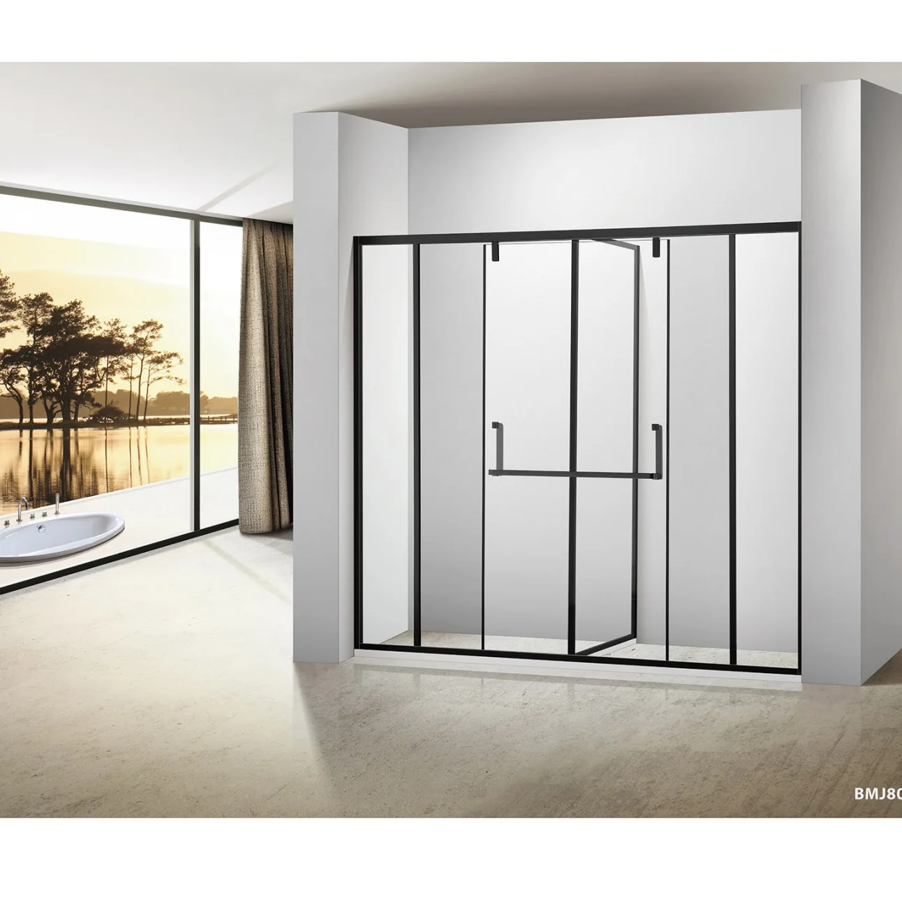 T-type double opening and closing door hinged glass shower room