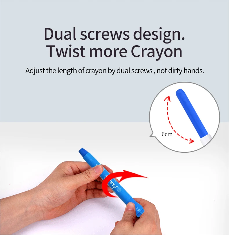 Sunny Art 12 Colors Rocket Shape Non Toxic Twistable Silky Crayons Water Soluble Krayon Dapat Diputar 12 Warna