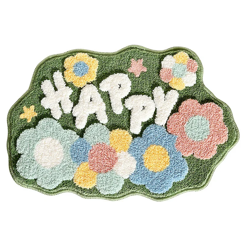 Modern simple garden style tufted bathroom mat small fresh household bathroom absorbent carpet high and flocking foot mat