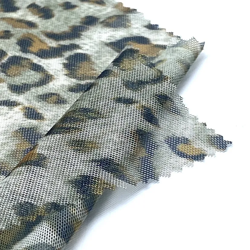 Light and soft shiny  leopard print power mesh spandex fabric 4 way stretch for women sexy clothing dress