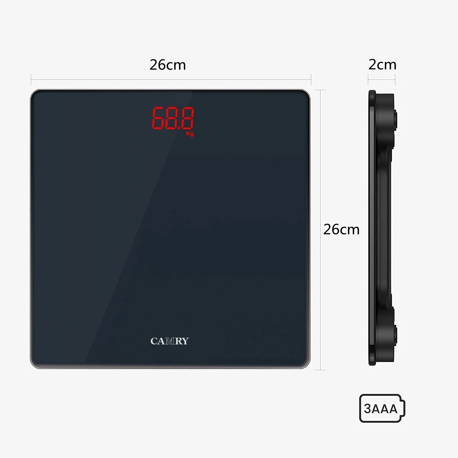 CAMRY 150kg LED Display 6mm Tempered Glass Human Body Bathroom Floor Electronic Digital Weighing Scale Body Weight Scale