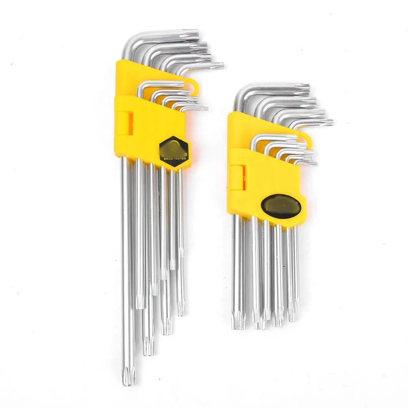 9PCS Chrome Plated Long Arm Offset Safety Security Torx Key Star L-shaped Wrench Set
