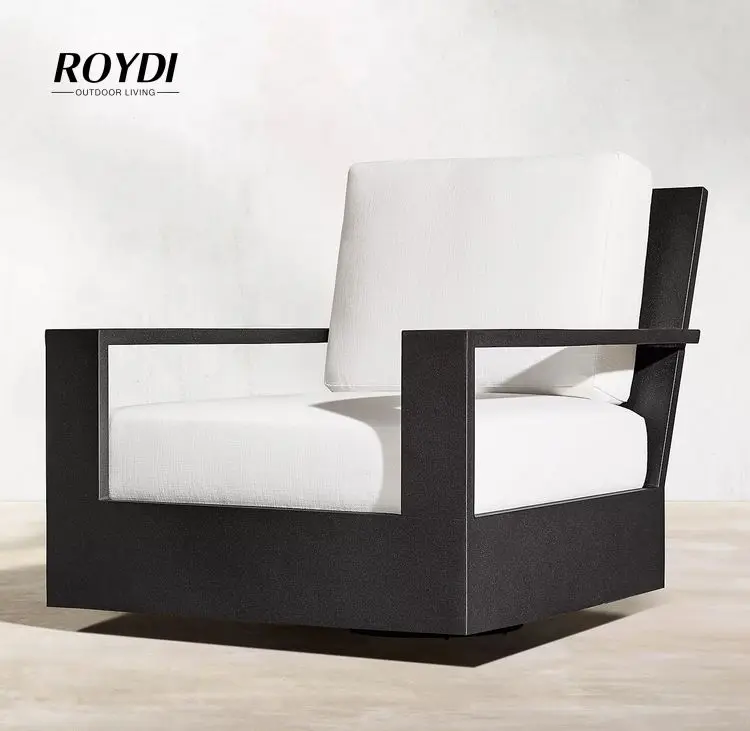 Luxury Outdoor Furniture Patio Aluminum Garden Sofa Chair Garden Single Lounge Armchair Black Metal Swivel Sofa Armchair