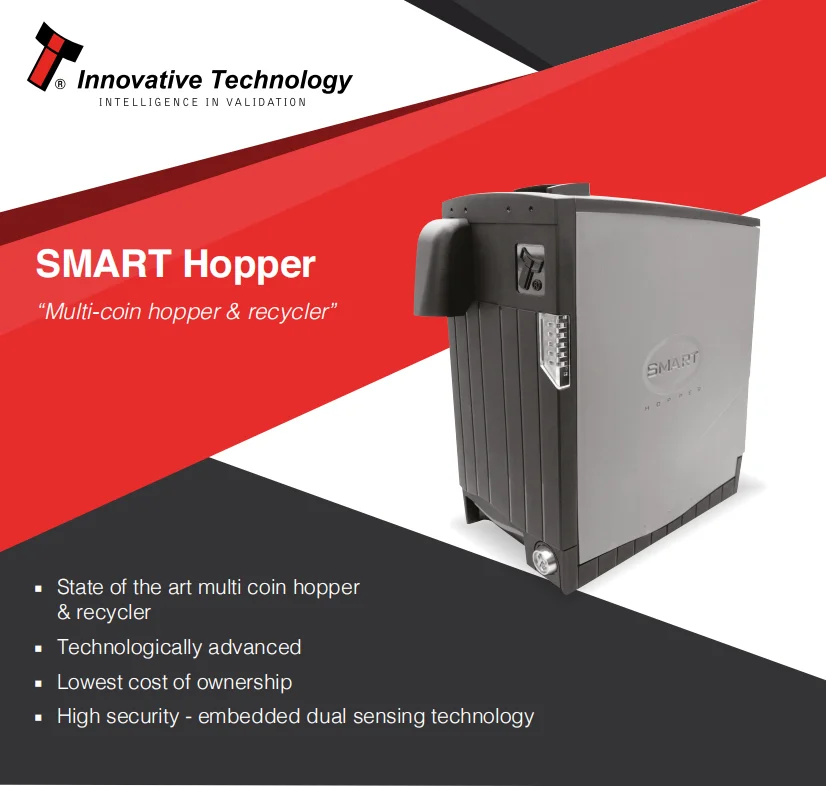 State of the art multi coin hopper & recycler Up to 11 denominations 200000 MCBF 24V power ITL Smart Hopper