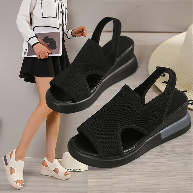 2023 Newest Trendy Big Size Wedge Heel Fish Mouth Heeled Ladies Sandals Woman Sandals Shoes