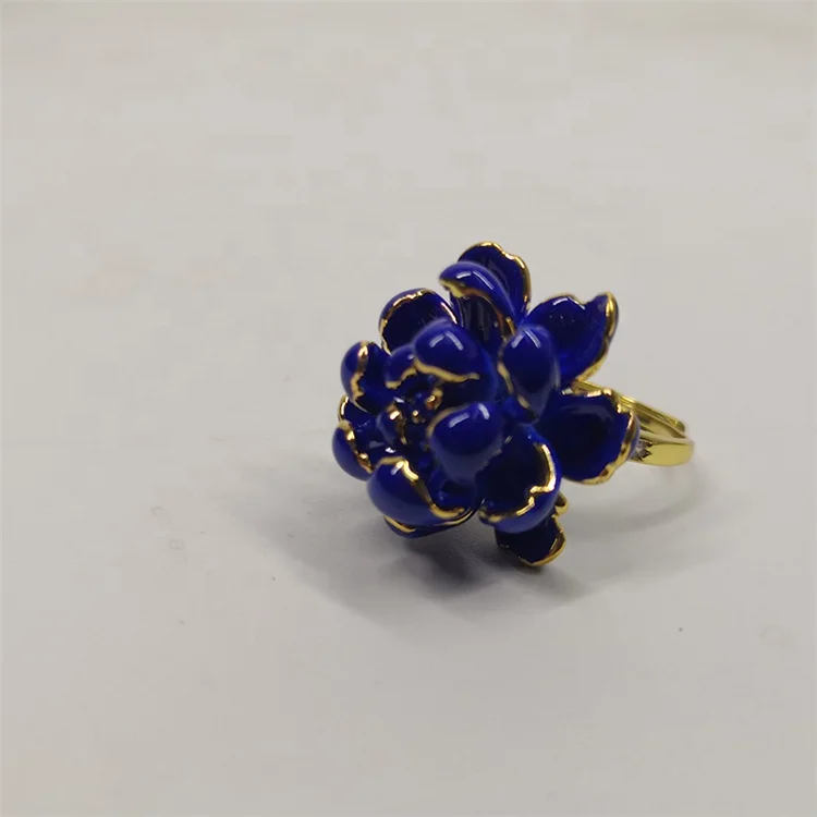 Prezzie ceramic Ins Korean Needle Floral rings Golden Twine Crystal Flower Jewelry porcelain rings For Girl