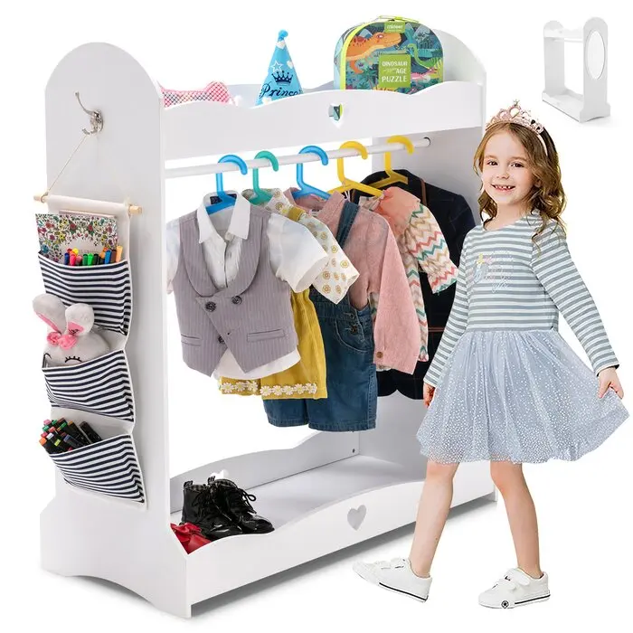 So Cute 3 Tiers Accommodate Clothes, Shoes And Bags Equipped With Oval Mirrors Wardrobe For Kids Girl