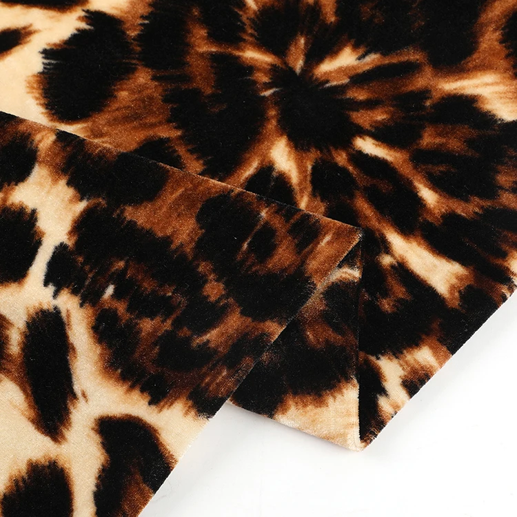 
Quality assurance korean leopard print knitted poly velvet spandex fabric for clothes 