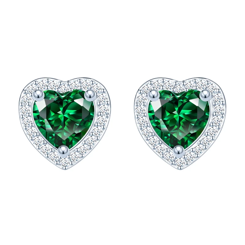 Luxury Birth Stone 925 Sterling Silver Heart Gem Stone Earrings