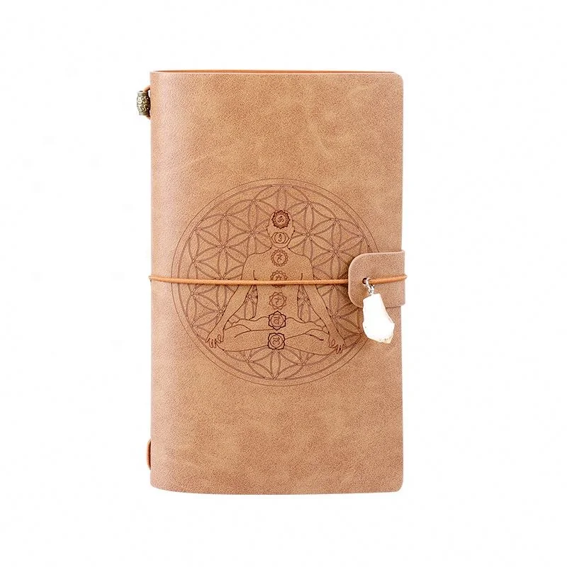 Wholesale Spiritual Magic Crystal Notebook Chakra Healing Meditation Leather Journal Vintage With Natural Gem Stone Crystals