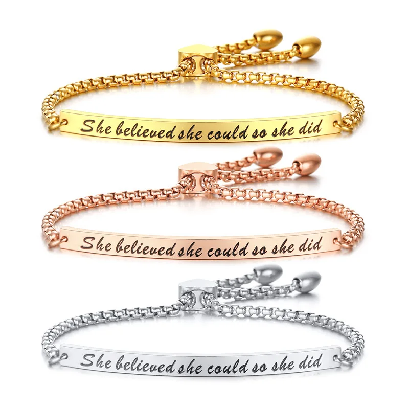 She believed she could so she did custom engraved stainless steel personality letter adjustable bracelet