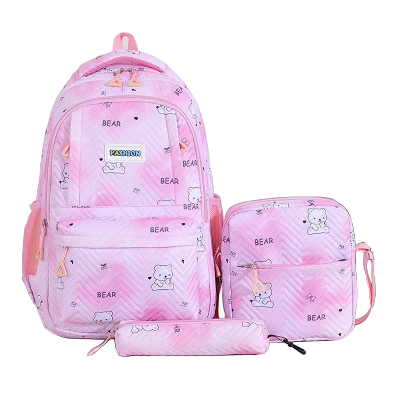 New Products 2024 Girls School Bag Lunch Box Set Fashion Nylon Kids Waterproof Student Backpack