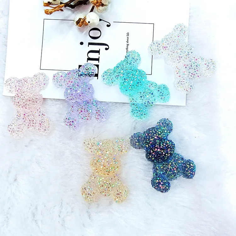 Colorful resin accessories cartoon full diamond  bear nail charms DIY   phone case hair clip and hair accessories