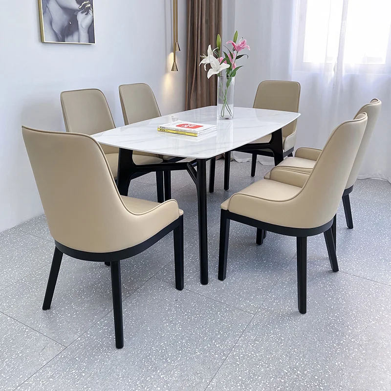Nordic luxury dining room furniture sillas de comedor italian style leather dining chairs hotel solid oak wood leg chairs