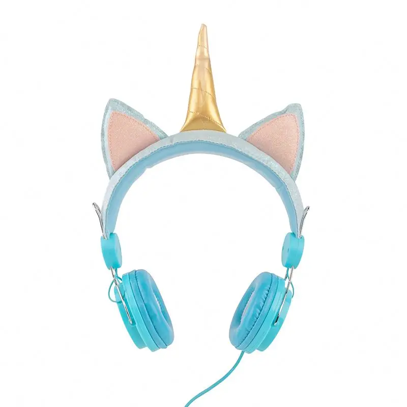 New arrive cute small kids wired headphones lovely unicorn wired headset with microphone for children