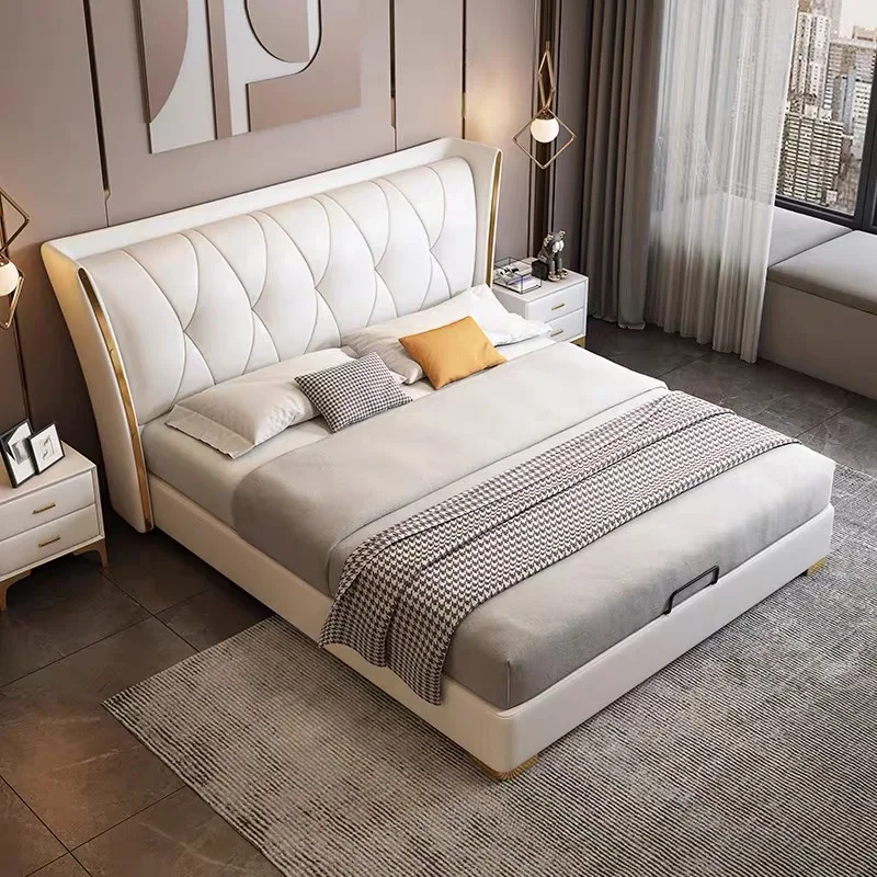 For Custom Prefab Houses  Gorgeous Design Hotel Home Bedroom Furniture Dressing Table Wooden Fabric luxury Beds Suit Sets