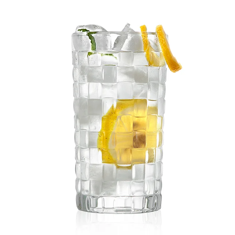 Dishwasher Safe Cocktail Clear Heavy Base Tall Plaid Beer Glasses  Bar Glass Water Wine Juice Iced Tea Glasses for drinking