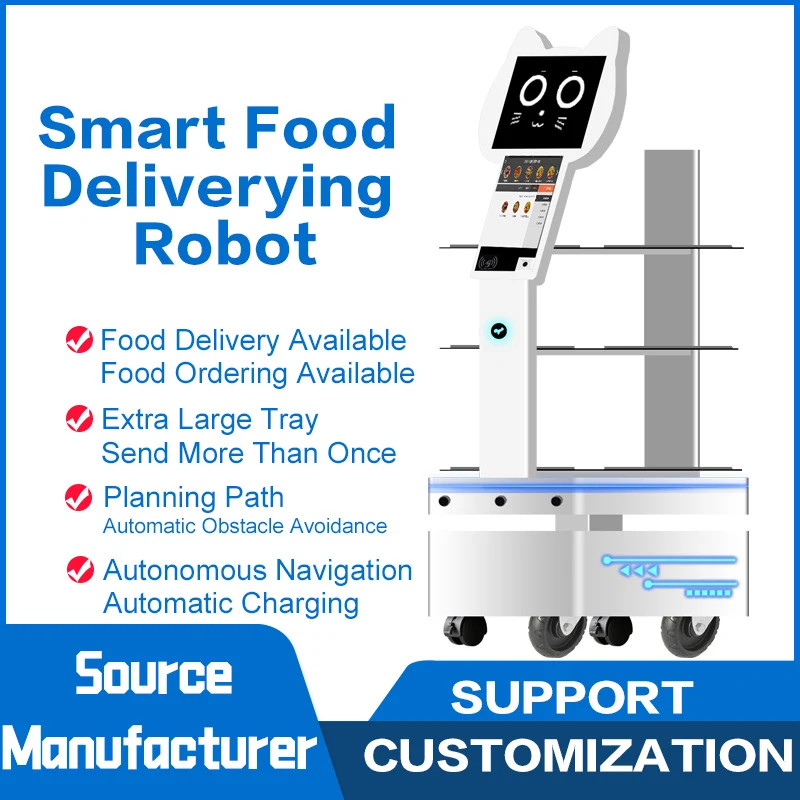 Whole Sale Custom Meal Service Delivery Robot Outdoor Food Deluvery with Screen Waiter Robot for Restaurant Ordering