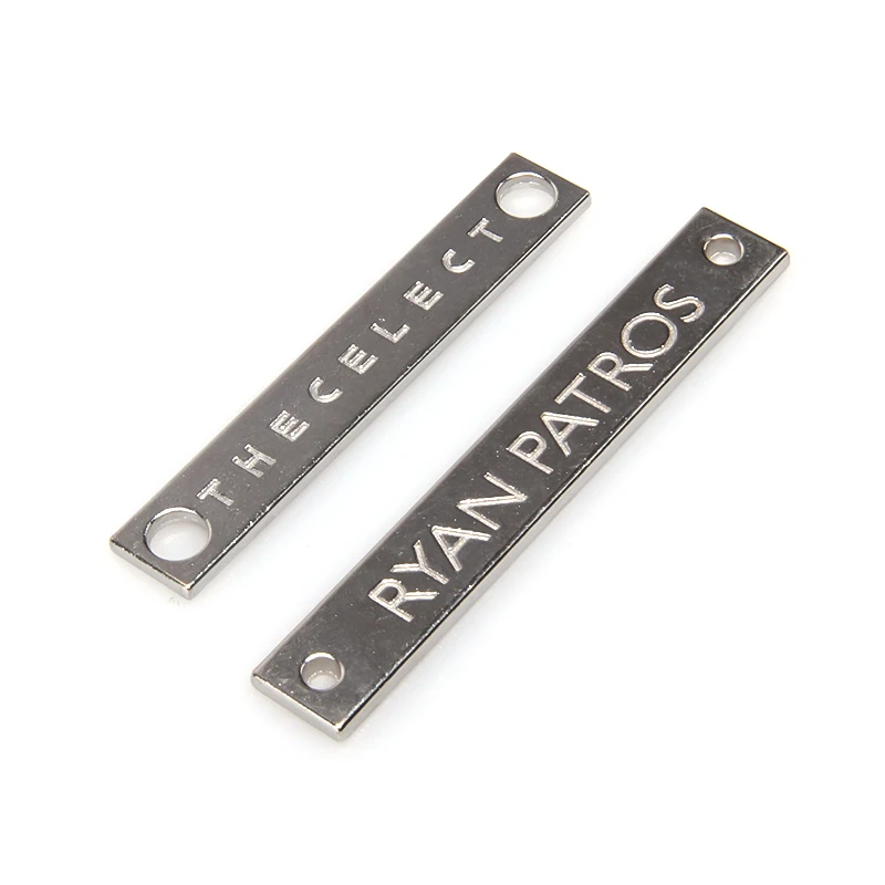 
custom embossed brand name metal logo label tag for clothing handbags 