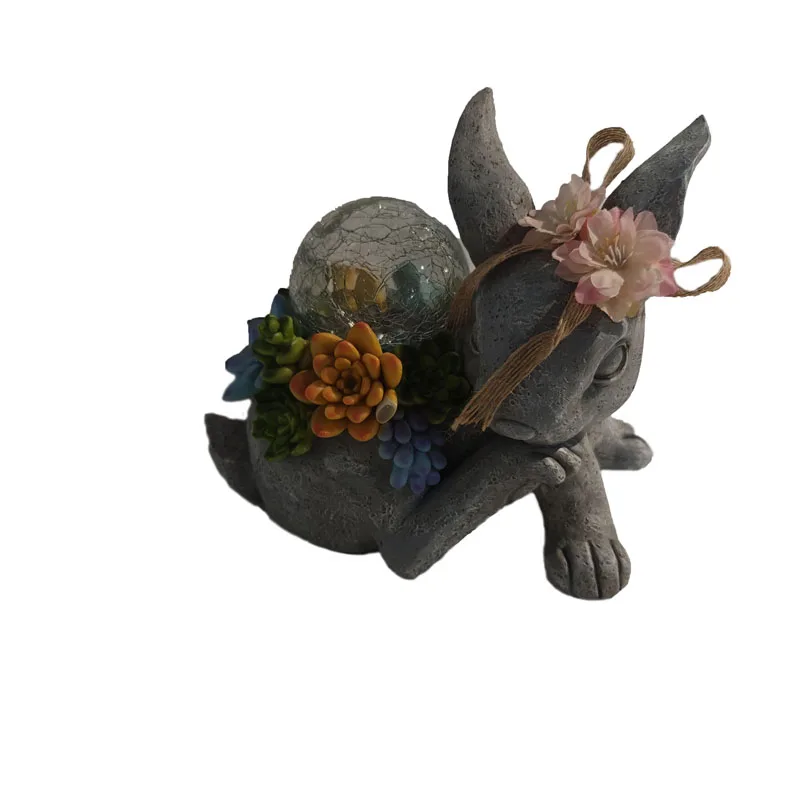 Garden Rabbit Statues Holding Magic Orb with Solar LED Lights outdoor Easter Decors for Patio Balcony Yard Ornament