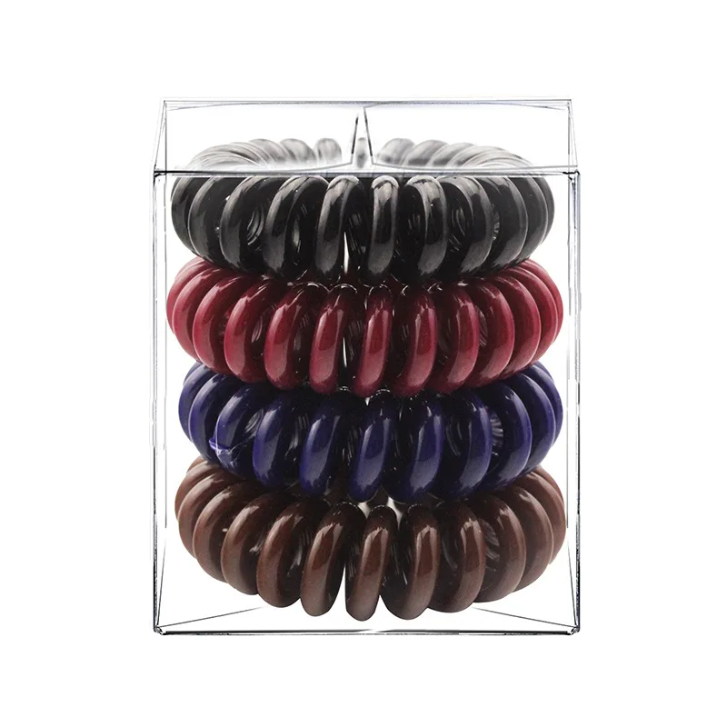 Hot Selling PVC Box Telephone Wire Hair Elastic Bands Women Hair Accessories Ladies Tie