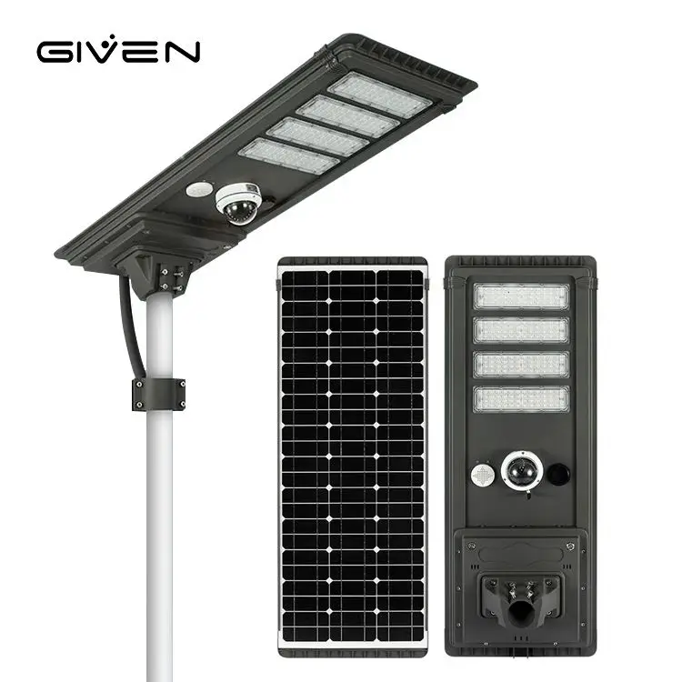 Outdoor High Lumen IP65 Waterproof 30 60 80 Watt All In One Integrate Solar Street Light With CCTV Camera
