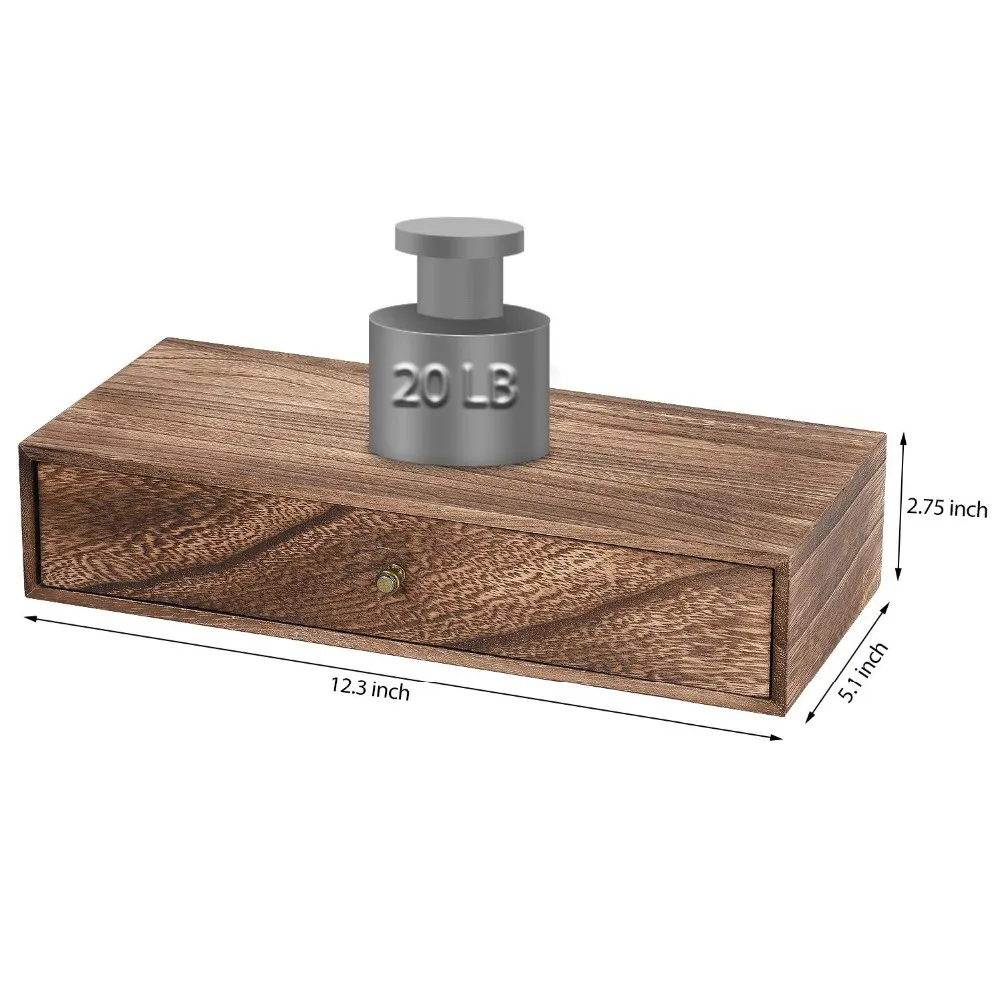 
Floating Shelf with Drawer Rustic Wood Wall Shelves for Storage and Display Set of 2 