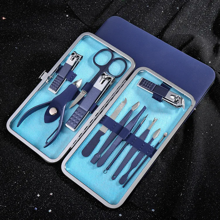SZ337 wholesale blue series stainless steel at home manicure set nail cutter clippers pedicure kit