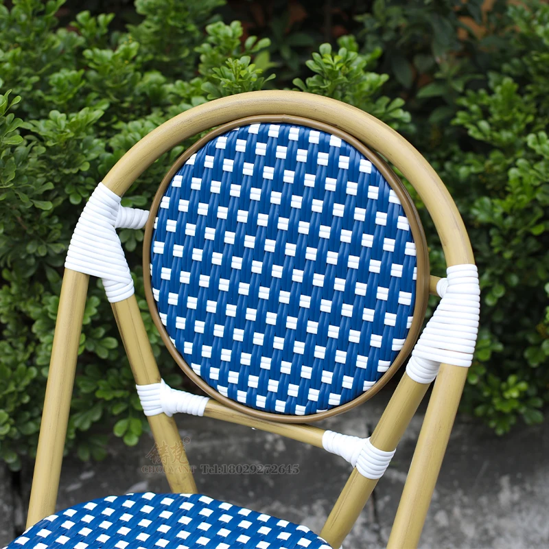 2+1 French Cafe set Bistro Chair Aluminum PE Blue cane chair Balcony Garden armless chair