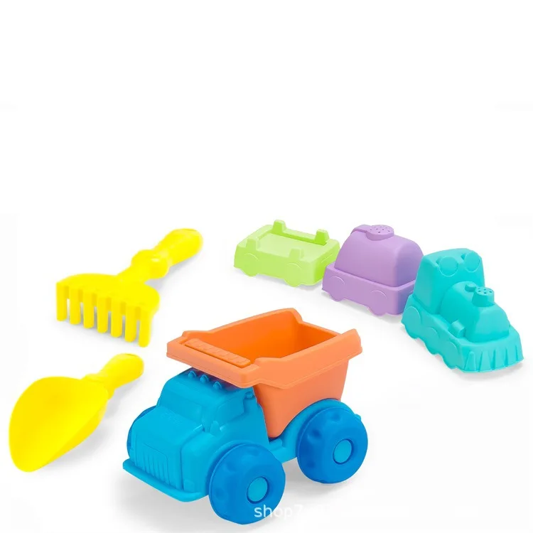 Soft Beach car suit6PCS Creative outdoor children sand playing tools rake shovel car mold toy
