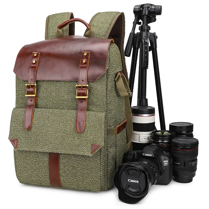 
Custom waterproof canvas leather laptop dslr camera bag backpack women for traveling 