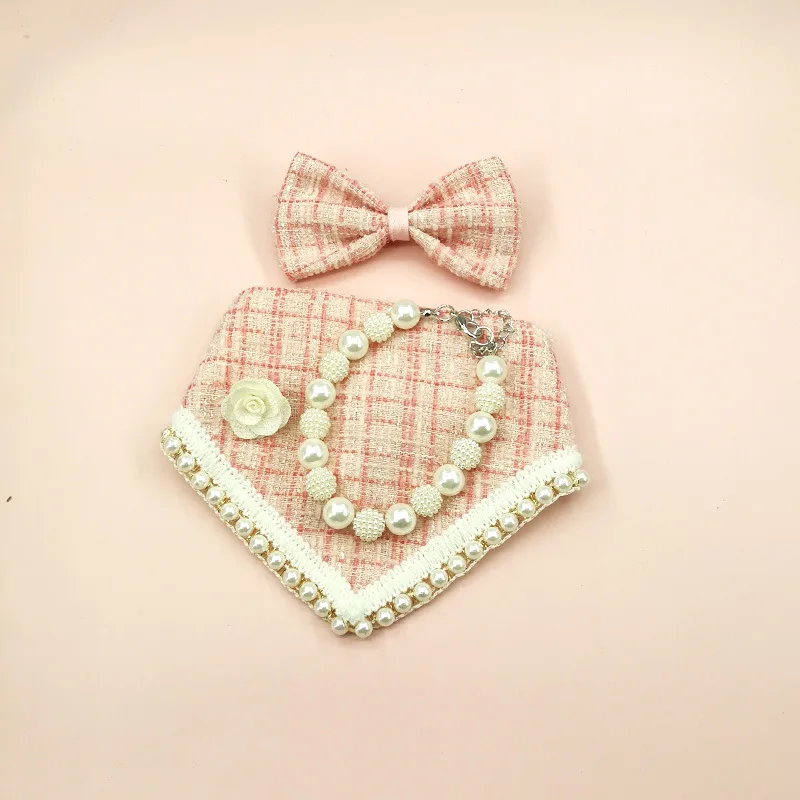 Pet Clothing Accessories Princess Style Dog Bow Hairpin Set Stylish Luxury Dog Bib And Necklace Pet Bandana