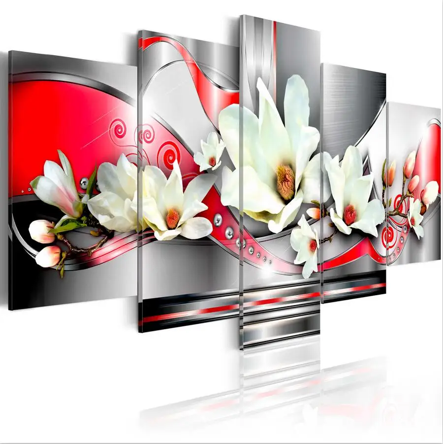 HONGYA 5 Piece Flowers Picture Canvas Art Print Oil Painting Wall Pictures for Living Room Paintings Cuadros Decorativos