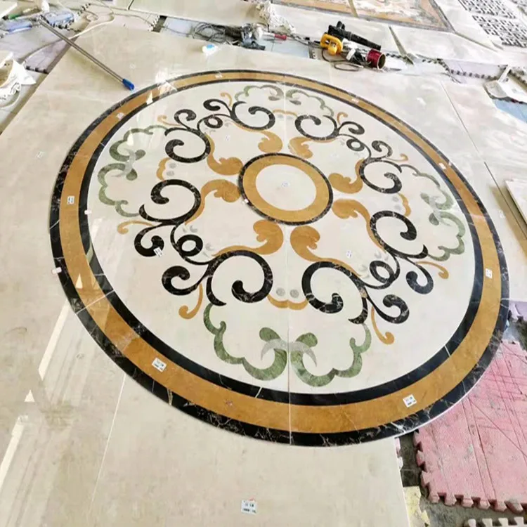Waterjet flooring marble inlay sun flower designs