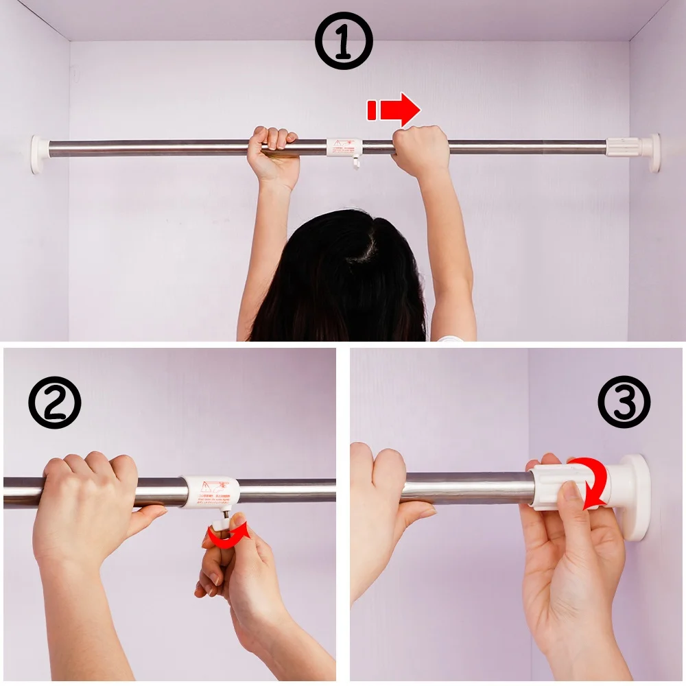 
BAOYOUNI 40-60cm Diameter 25.4/22mm Metal Telescopic Closet Hanging Rod Wardrobe Retractable Adjustable Clothes Rod No Drilling 